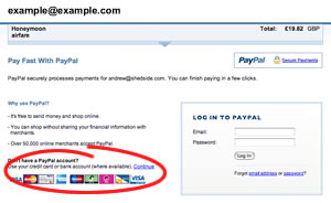 PayPal screen example